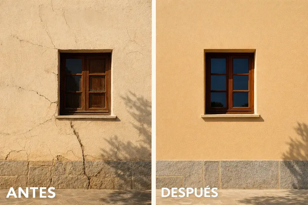 Antes y después de fachada pintada por los pintores en Murcia