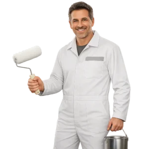 Pintor Dos Hermanas profesional con mono blanco y rodillo de pintura